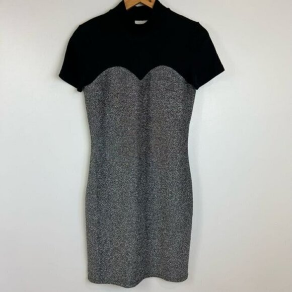 NWT Noisy May Finity Short Dress Metallic Silver & Black Fitted Short Sleeves S - Picture 6 of 14